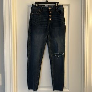 Women's Time and Tru High Rise Skinny Jeans With Rip in one Knee